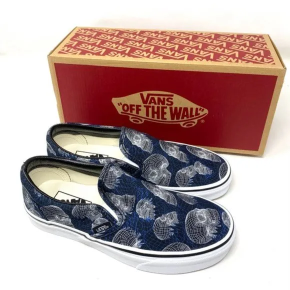 💖MEGA SALE💖VANS Men  VN0A33TB9IB Classic Slip On Wireframe Skull Black