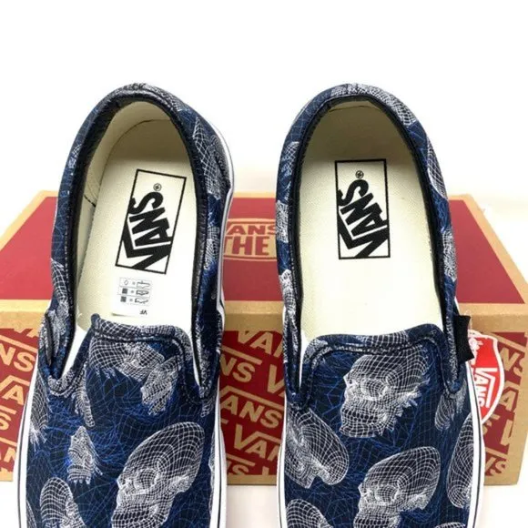 💖MEGA SALE💖VANS Men  VN0A33TB9IB Classic Slip On Wireframe Skull Black