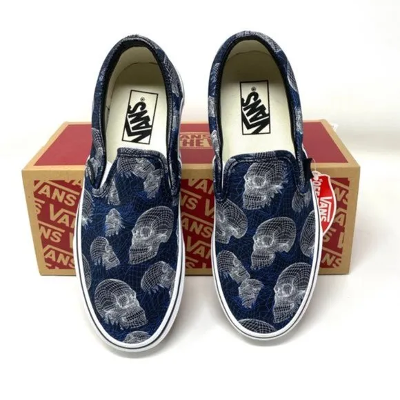 💖MEGA SALE💖VANS Men  VN0A33TB9IB Classic Slip On Wireframe Skull Black
