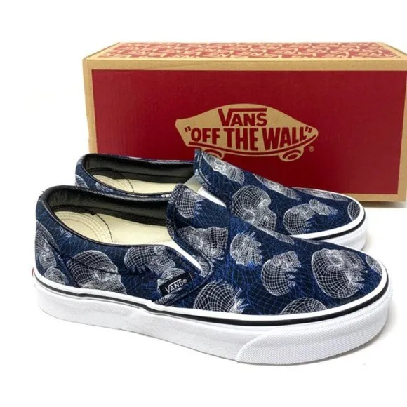 💖MEGA SALE💖VANS Men  VN0A33TB9IB Classic Slip On Wireframe Skull Black