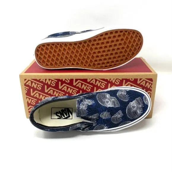 💖MEGA SALE💖VANS Men  VN0A33TB9IB Classic Slip On Wireframe Skull Black