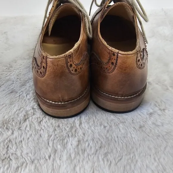 Melluso Tan Wingtip Oxfords Classic Preppy Leather Italian Brogues Unisex 40