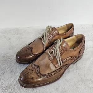 Melluso Tan Wingtip Oxfords Classic Preppy Leather Italian Brogues Unisex 40