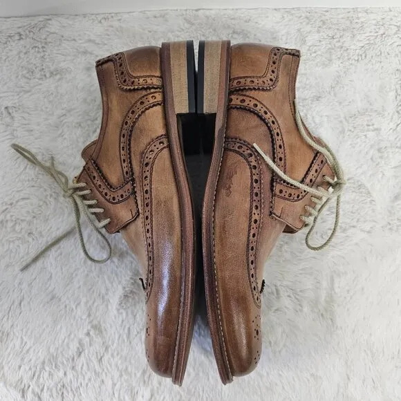 Melluso Tan Wingtip Oxfords Classic Preppy Leather Italian Brogues Unisex 40