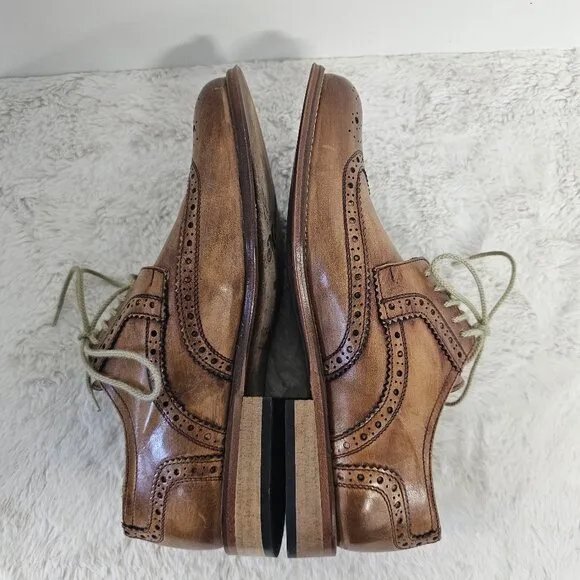 Melluso Tan Wingtip Oxfords Classic Preppy Leather Italian Brogues Unisex 40