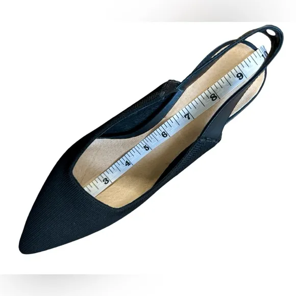 Melyann Jinji New Black Stiletto Leather and Fabric Slingback Heels Size 7