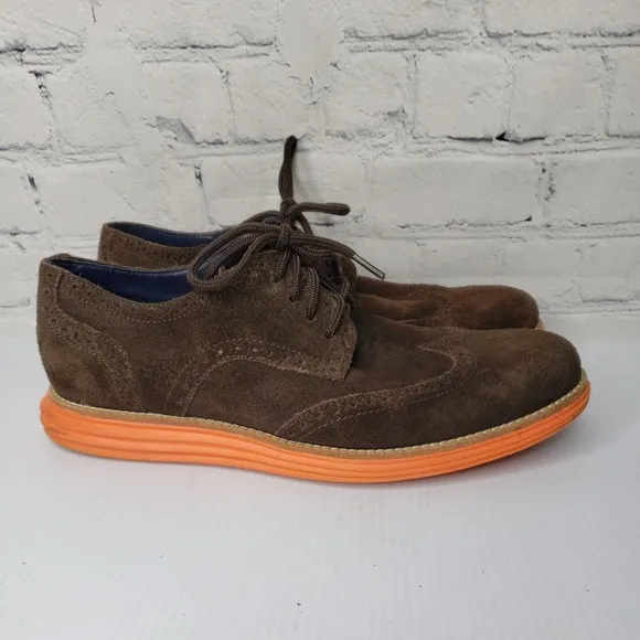 Men Cole Haan Lunargrand C11097 Wingtip‎ Oxfords 9 M Brown Suede Lace Up Shoes