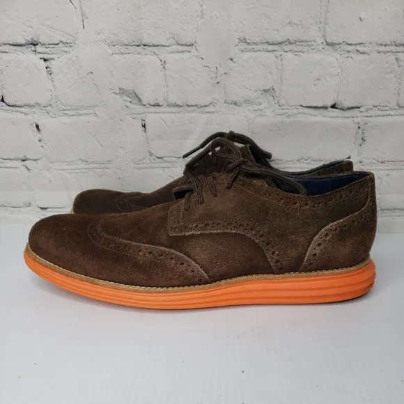 Men Cole Haan Lunargrand C11097 Wingtip‎ Oxfords 9 M Brown Suede Lace Up Shoes