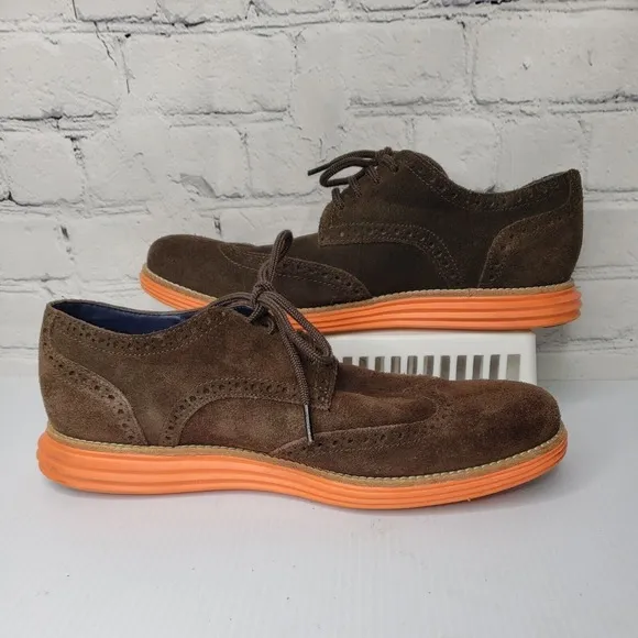 Men Cole Haan Lunargrand C11097 Wingtip‎ Oxfords 9 M Brown Suede Lace Up Shoes