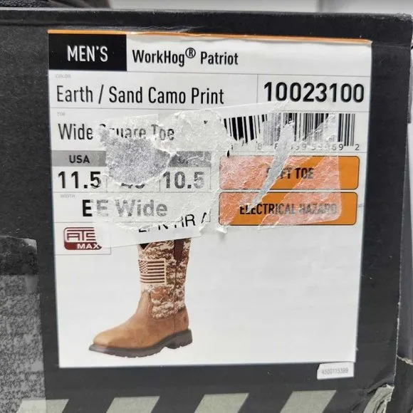 Men's 11.5 EE Ariat WorkHog Patriot western work camo flag cowboy boots Wide fit