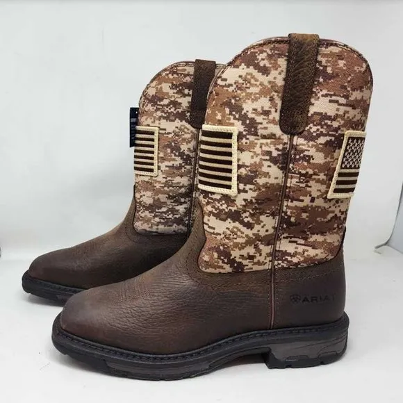 Men's 11.5 EE Ariat WorkHog Patriot western work camo flag cowboy boots Wide fit