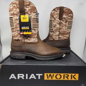 Men's 11.5 EE Ariat WorkHog Patriot western work camo flag cowboy boots Wide fit