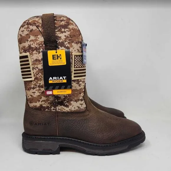 Men's 11.5 EE Ariat WorkHog Patriot western work camo flag cowboy boots Wide fit