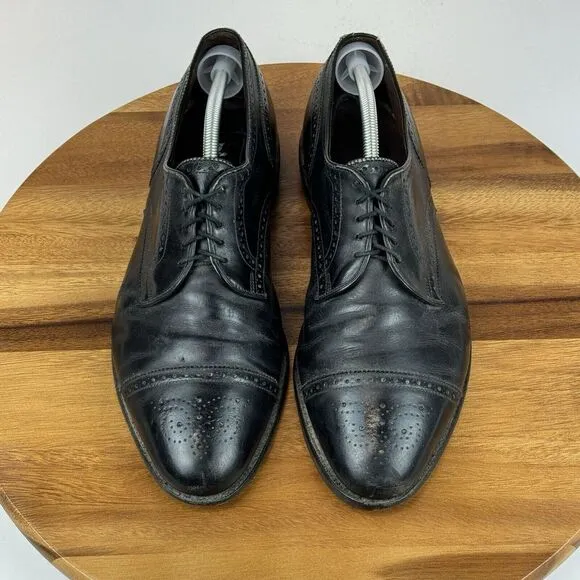 Mens Allen‎ Edmonds Sanford Black Leather Cap Toe Dressy Oxfords Size 12 D GUC