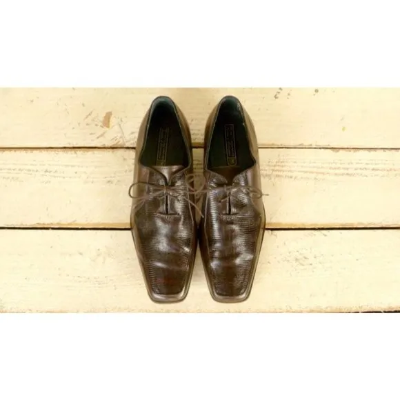 Mens bark brown leather crocodile embossed Stacy Adams oxford shoes/11.5