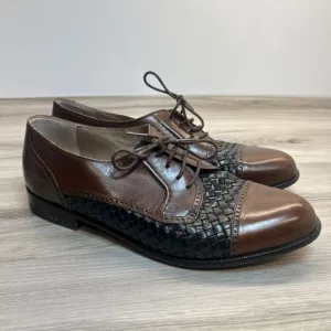 Mens Brown Size 8.5 D Woven Leather Cap Toe Oxfords Made in Italy Bally Lace Up