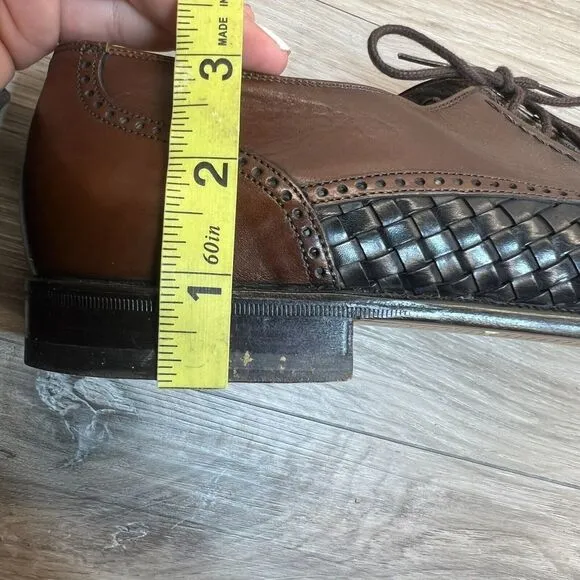 Mens Brown Size 8.5 D Woven Leather Cap Toe Oxfords Made in Italy Bally Lace Up