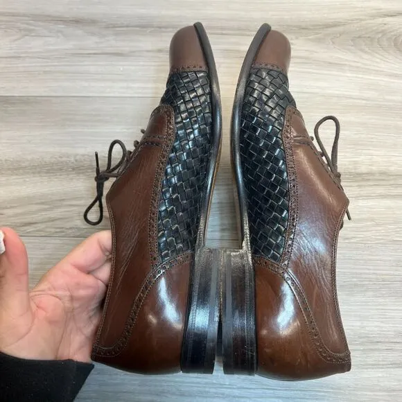 Mens Brown Size 8.5 D Woven Leather Cap Toe Oxfords Made in Italy Bally Lace Up
