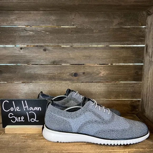 Mens Cole Haan 2.Zerogrand Gray Casual‎ Comfort Knit Wingtip Oxfords Size 12 M