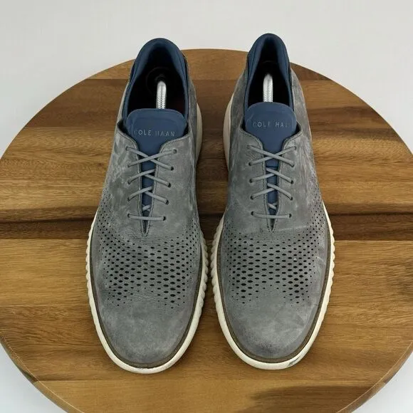 Mens Cole Haan 2.ZeroGrand Gray Laser Cut Leather Wingtip Oxfords Size‎ 10.5 M