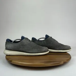 Mens Cole Haan 2.ZeroGrand Gray Laser Cut Leather Wingtip Oxfords Size‎ 10.5 M