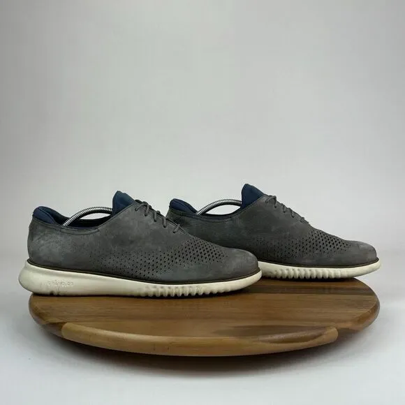 Mens Cole Haan 2.ZeroGrand Gray Laser Cut Leather Wingtip Oxfords Size‎ 10.5 M