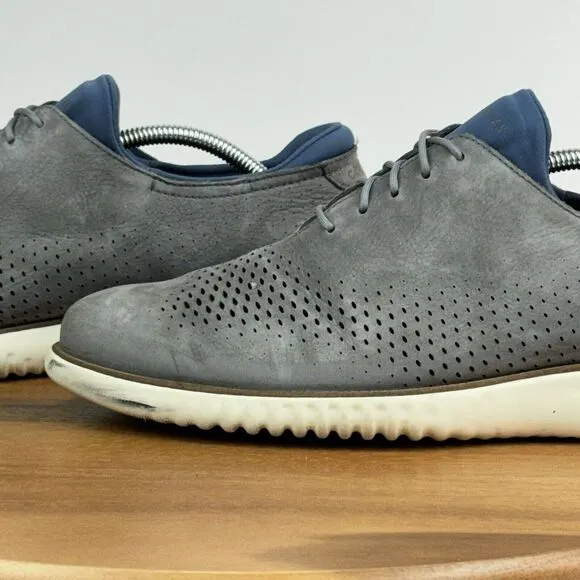 Mens Cole Haan 2.ZeroGrand Gray Laser Cut Leather Wingtip Oxfords Size‎ 10.5 M
