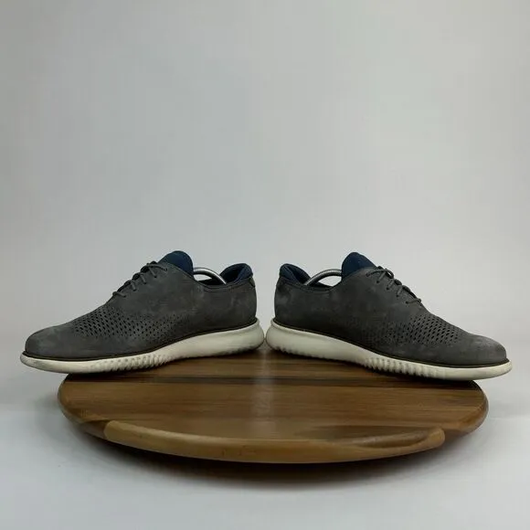 Mens Cole Haan 2.ZeroGrand Gray Laser Cut Leather Wingtip Oxfords Size‎ 10.5 M