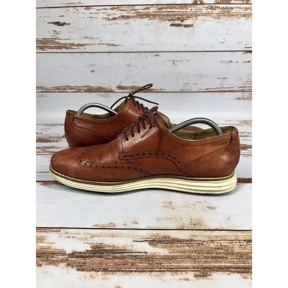 Mens Cole Haan Grand Wingtip Oxfords Shoes C26471 Woodbury/Ivory Sz 11.5