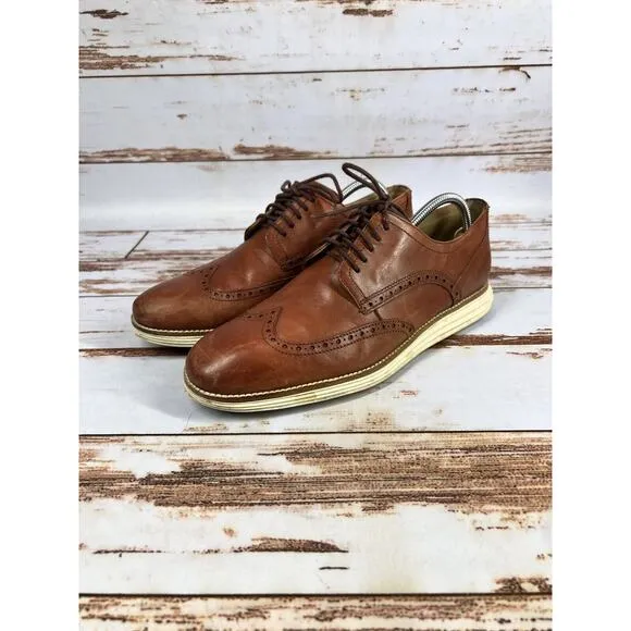 Mens Cole Haan Grand Wingtip Oxfords Shoes C26471 Woodbury/Ivory Sz 11.5
