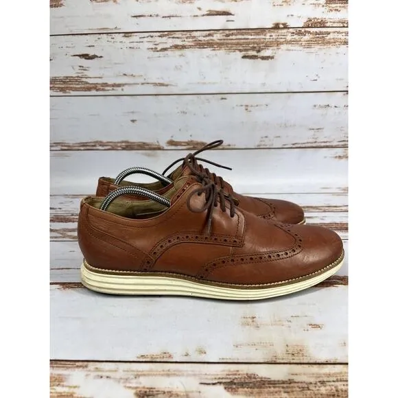 Mens Cole Haan Grand Wingtip Oxfords Shoes C26471 Woodbury/Ivory Sz 11.5