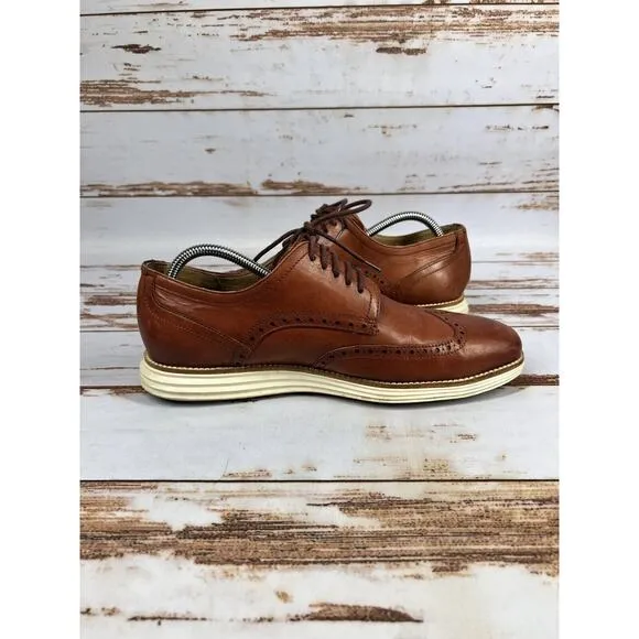 Mens Cole Haan Grand Wingtip Oxfords Shoes C26471 Woodbury/Ivory Sz 11.5