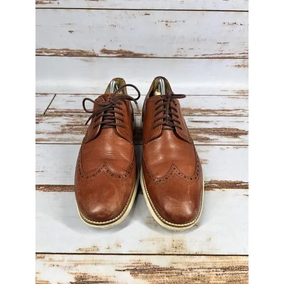 Mens Cole Haan Grand Wingtip Oxfords Shoes C26471 Woodbury/Ivory Sz 11.5