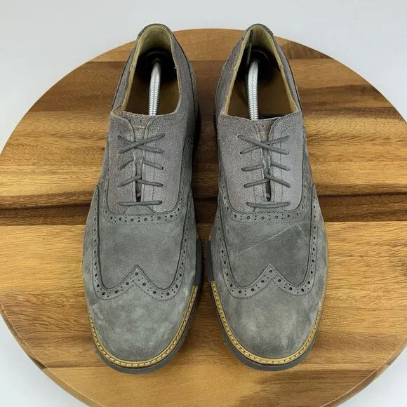 Mens Cole‎ Haan Great Jones Gray Suede Wingtip Dress Shoes Oxfords Size 12 M