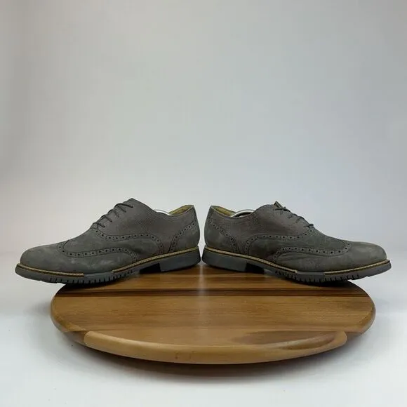 Mens Cole‎ Haan Great Jones Gray Suede Wingtip Dress Shoes Oxfords Size 12 M
