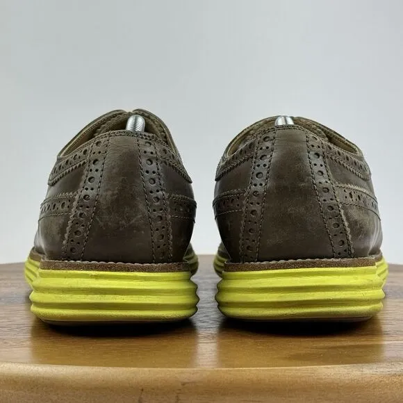 Mens Cole Haan LunarGrand Brown Leather Green Eyelet Wingtip Oxfords Size 11.5 M