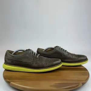 Mens Cole Haan LunarGrand Brown Leather Green Eyelet Wingtip Oxfords Size 11.5 M