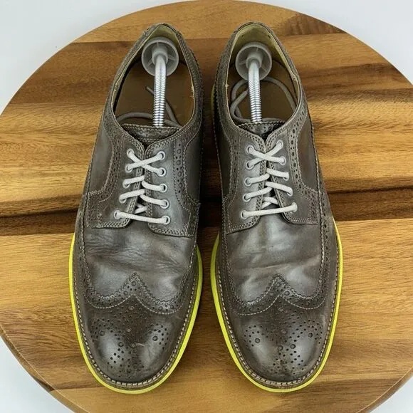 Mens Cole Haan LunarGrand Brown Leather Green Eyelet Wingtip Oxfords Size 11.5 M