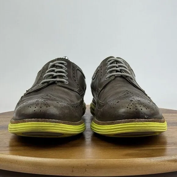 Mens Cole Haan LunarGrand Brown Leather Green Eyelet Wingtip Oxfords Size 11.5 M