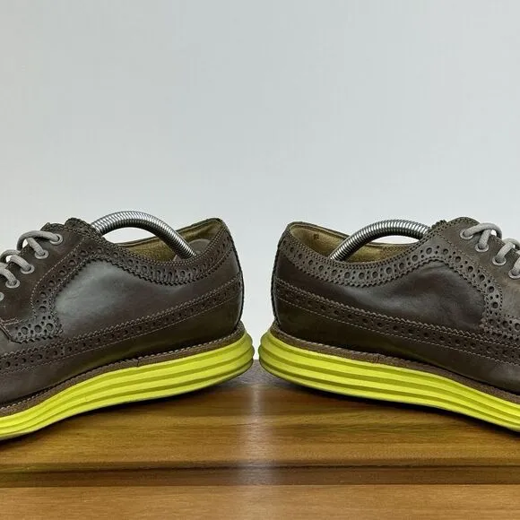 Mens Cole Haan LunarGrand Brown Leather Green Eyelet Wingtip Oxfords Size 11.5 M