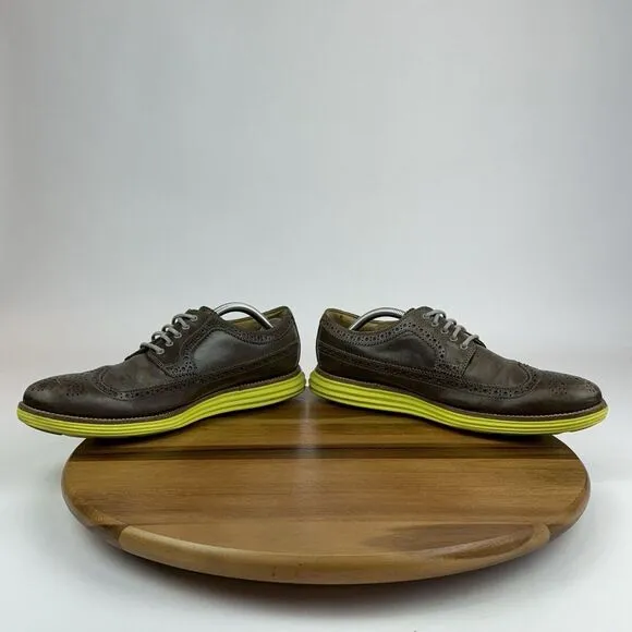 Mens Cole Haan LunarGrand Brown Leather Green Eyelet Wingtip Oxfords Size 11.5 M