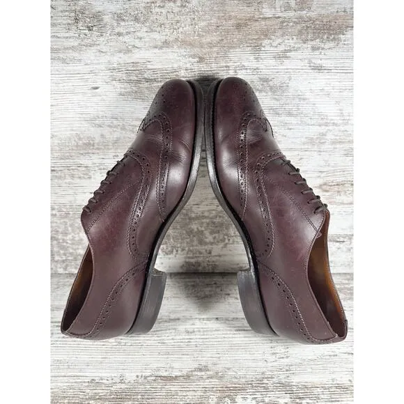 Men's Grenson Burgundy Leather Wingtip Oxfords Made In England Sz 9.5D