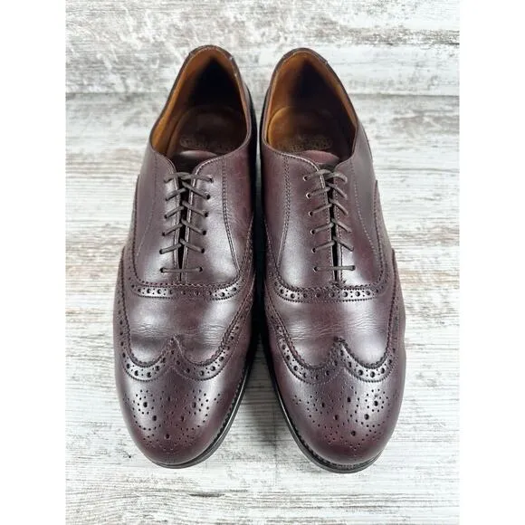 Men's Grenson Burgundy Leather Wingtip Oxfords Made In England Sz 9.5D