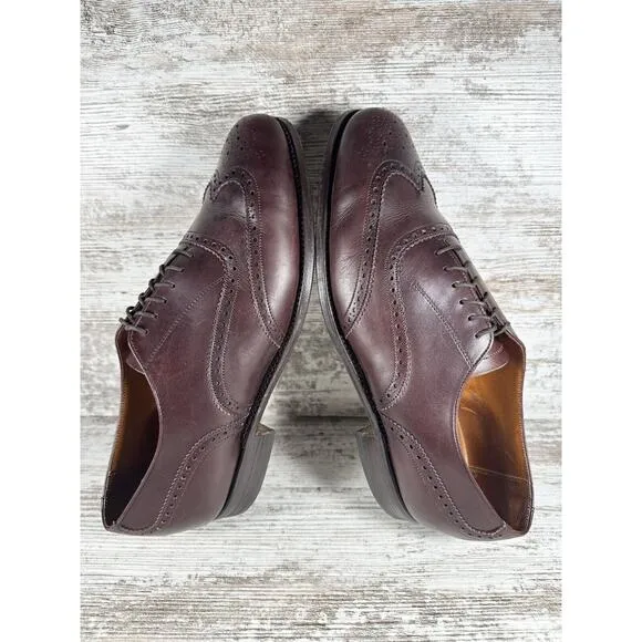 Men's Grenson Burgundy Leather Wingtip Oxfords Made In England Sz 9.5D
