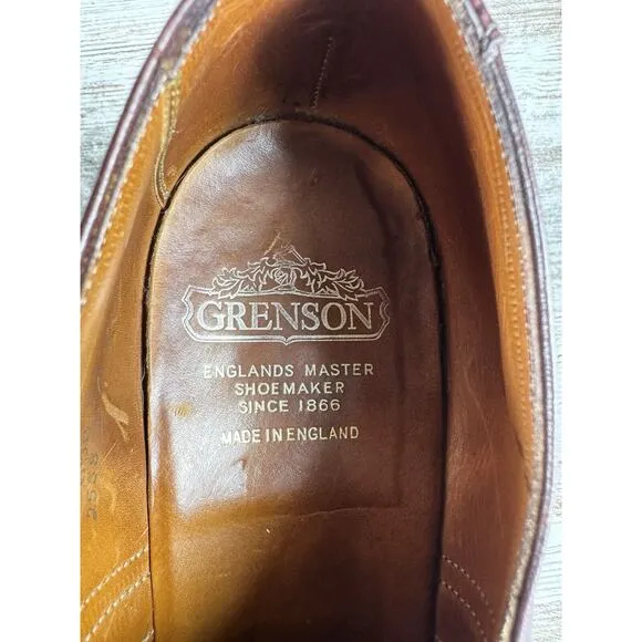 Men's Grenson Burgundy Leather Wingtip Oxfords Made In England Sz 9.5D