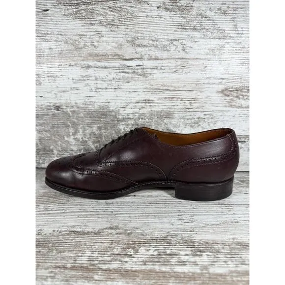 Men's Grenson Burgundy Leather Wingtip Oxfords Made In England Sz 9.5D