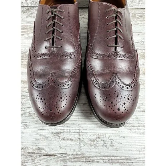 Men's Grenson Burgundy Leather Wingtip Oxfords Made In England Sz 9.5D