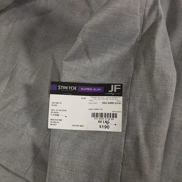 Men's J Ferrar Super Slim Fit Single Breasted Suit Jacket Grey Size: 44L- NWT