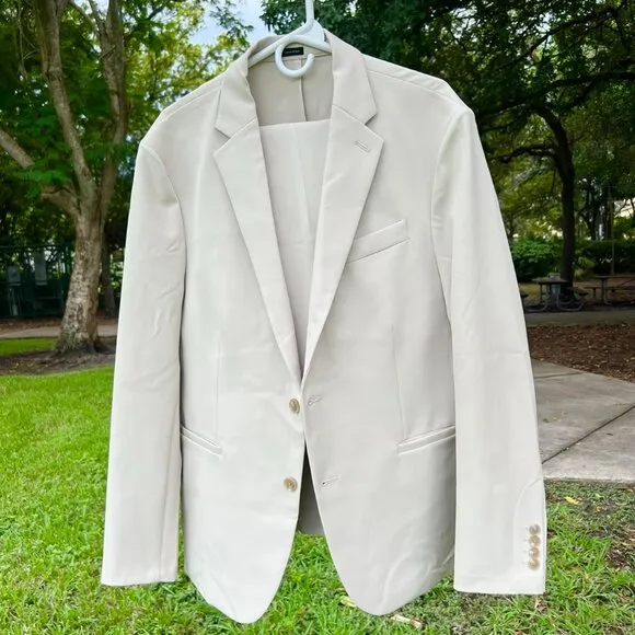 Men's JF J Ferrar 360 Washable Slim Fit Suit, Jacket &amp; Pants, Sand,  Size Large