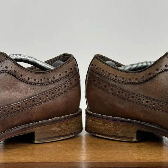 Mens Johnston &amp; Murphy Brown Leather Wingtip Eyelet Dressy Oxfords Size 12 M GUC